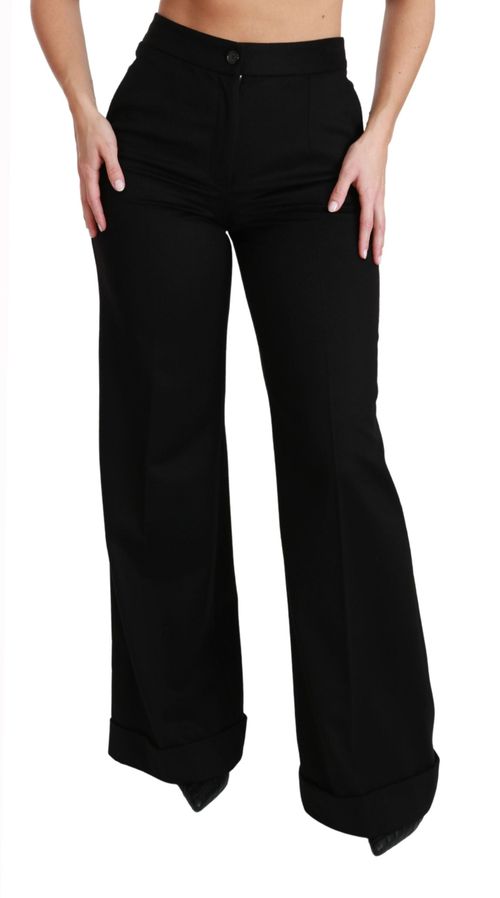 100% Cashmere Wide-Leg Flared Trousers — Black