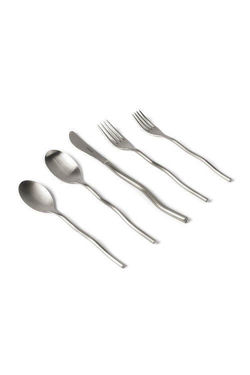 Misette Squiggle 5 Piece Cutlery Set in Matte Silver - Metallic Silver.  a