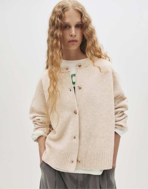 Cardigan with raglan sleeves and buttons in sand-Neutral