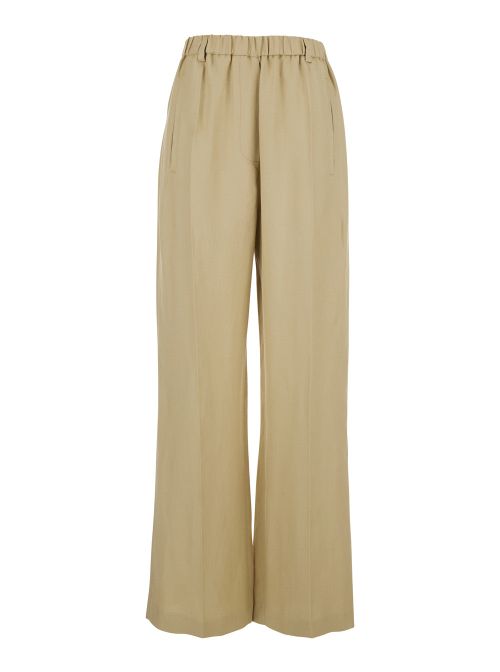 Elasticated Linen Blend Trousers — Beige