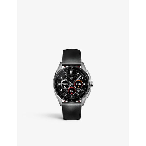 Mens Black/Silver SBR8010.BC6608 Connected Stainless-steel and Leather Fitness Watch 42mm