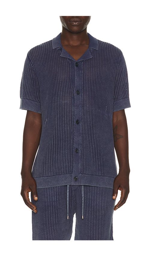 Central Park West Henry Snow Wash Camp Shirt in Slate. M. Also in S, L, XL/1X
