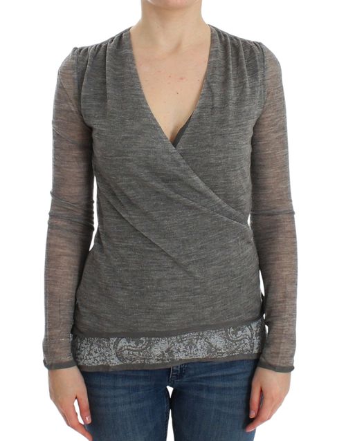 Wool Blend Wrap Blouse — Gray
