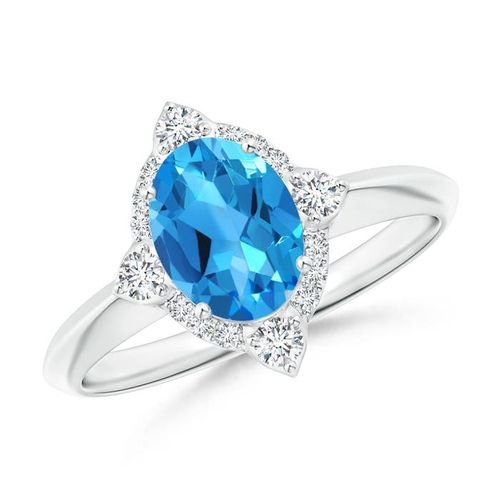Angara 1.5 Carats Oval Swiss Blue Topaz Compass Ring with Diamond Halo in Platinum