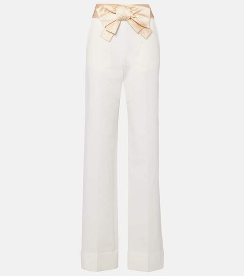 High-rise cotton and linen straight pants