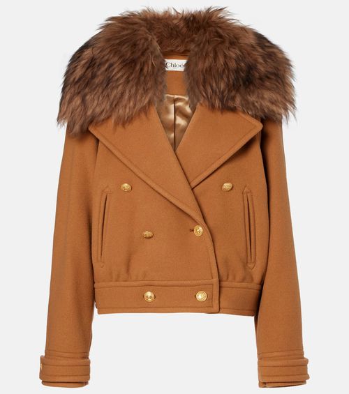 Chloé Cropped shearling-trimmed wool-blend coat
