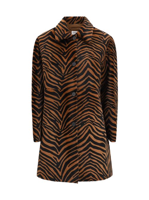 Zebra-Print Lamb Leather Coat — Brown