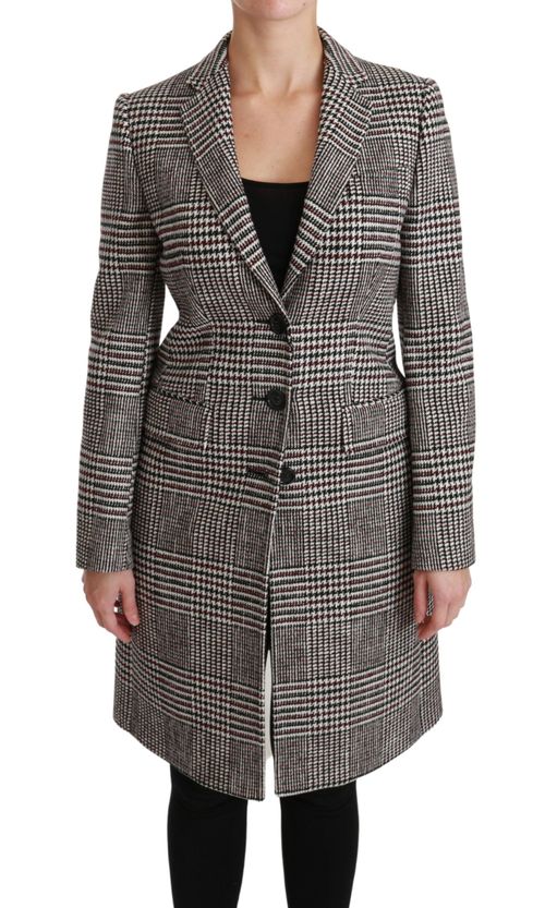 Houndstooth Check Wool-Blend Coat — Multicolor