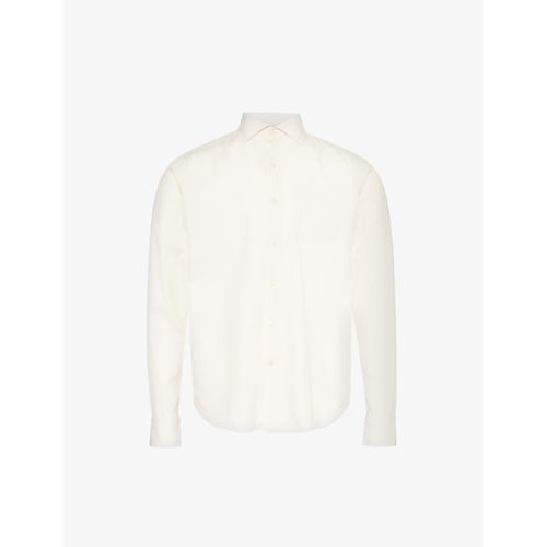 Mens Ecru White Long-sleeved Patch-pocket Cotton Shirt S