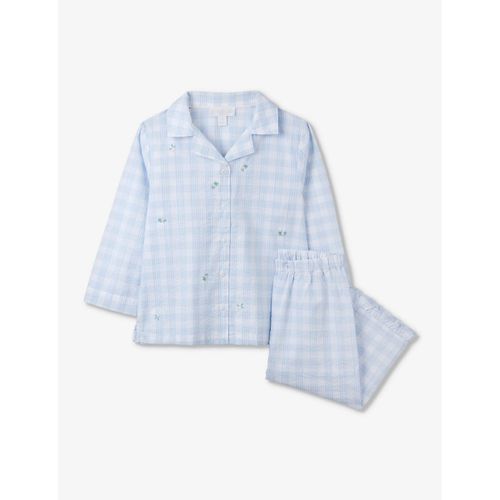 Girls White/blue Kids Floral-embroidered Gingham-print Cotton Pyjamas 
