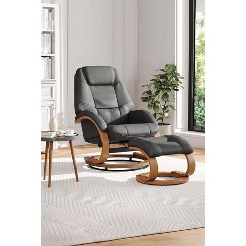 Contemporary Leather Soft Recliner with Footstool
