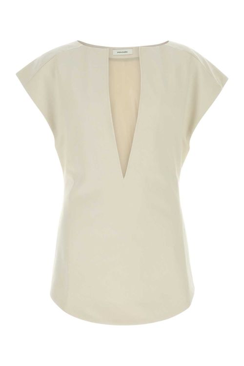 Deep Vee Tank Top — Beige