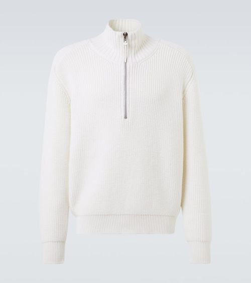 Ribbed-knit wool half-zip sweater