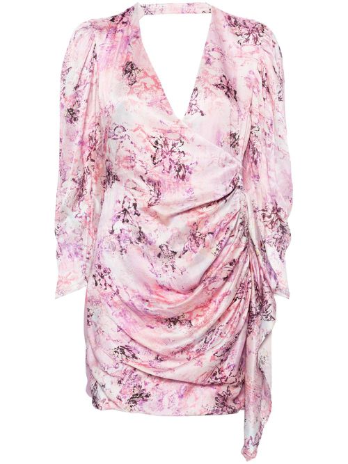 - Floral Print Silk Short Dress