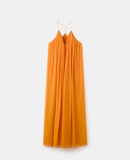 Women's Flowy Chiffon Dress - Orange