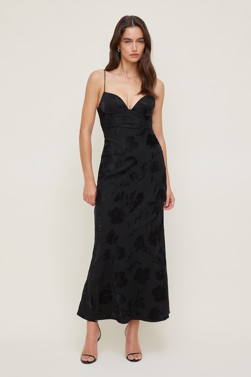 Jacquard Bustier Maxi Dress - Black - Women Clothing