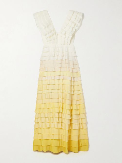 Reflection Ruffled Ombré Plissé-organza Maxi Dress - Yellow