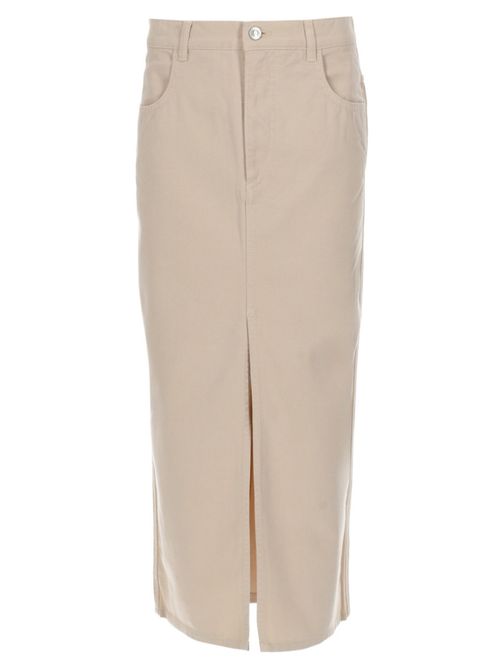 Beige Solid Maxi Skirt
