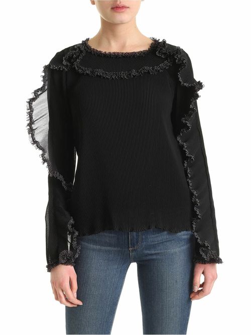 Ruffles long-sleeved sweater in black