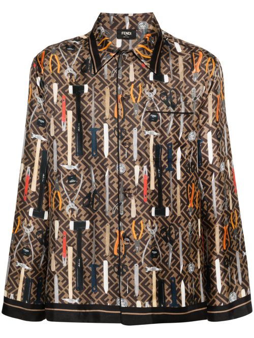 Graphic-print silk shirt - Brown