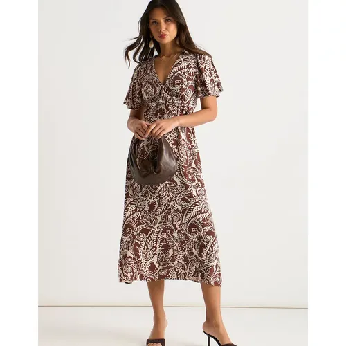Gini London Women's Chocolate Paisley Print Ruffle Midi Dre
