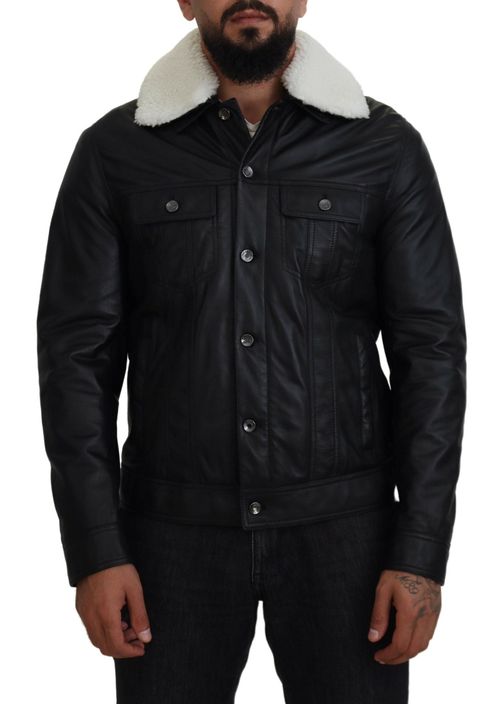 Sherpa-Collar Leather Jacket — Black