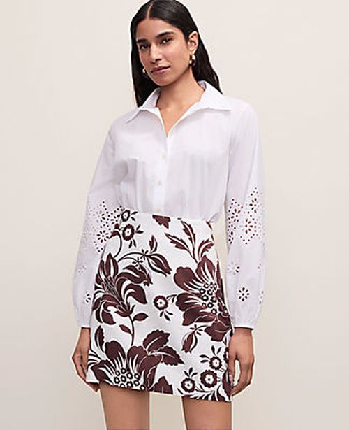 Ann Taylor Floral Linen Blend A-Line Skirt