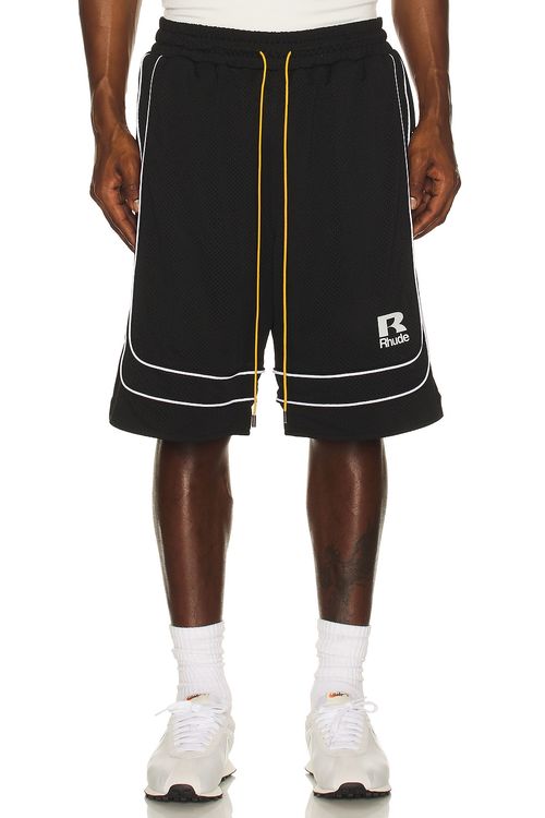 Rhude Baggy Mesh Basketball Short in Black & White - Black. L also in M, S, XL/1X, XXL/2X