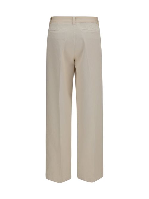Wide-Leg Cotton Trousers — Beige