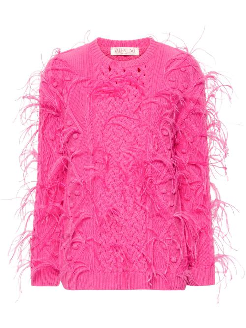 Feather-detail knitted jumper - Pink