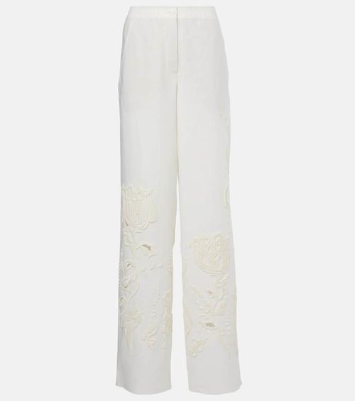 Embroidered Beauty linen wide-leg pants