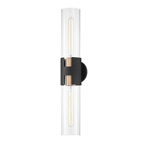 Amado 2-Light Wall Sconce in Patina Brass with Textured Black