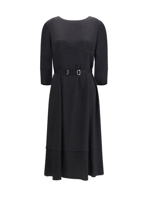 Silk-Acetate Midi Dress — Black