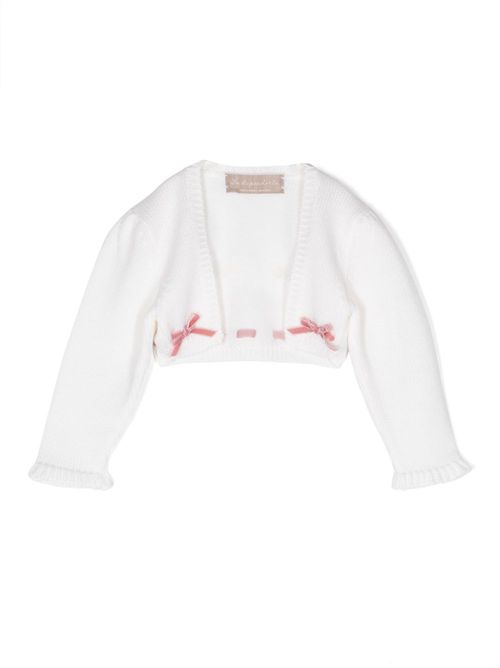 Bow-detail cropped knitted cardigan - White