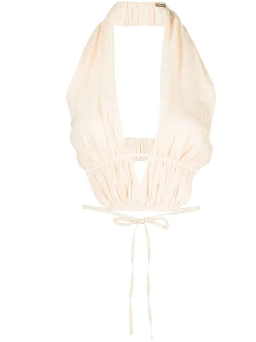 Miriam gingham-print cropped top - Neutrals
