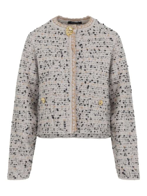 Tweed Gold-Button Jacket — Beige