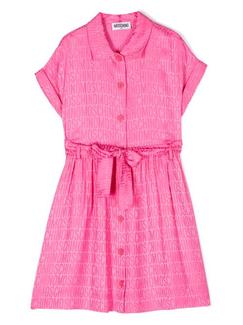 Logo-print belted dress - Pink