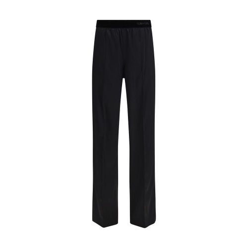 Stretch Silk Satin Trousers — Black