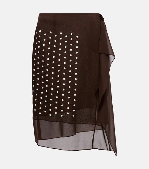Polka-dot silk-blend midi skirt