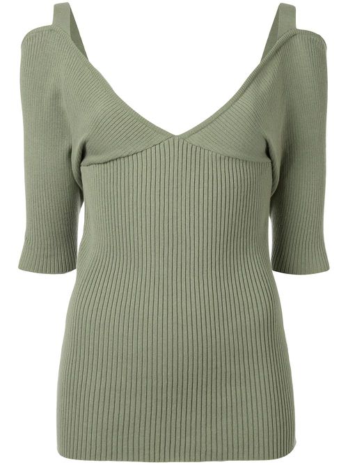 V-neck ribbed top - Green