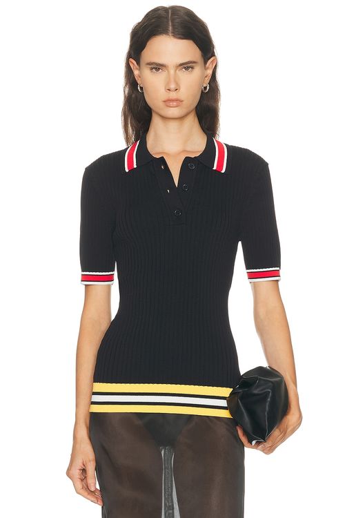 Entire Studios Ribbed Polo Top in Inferno - Black. L also in M