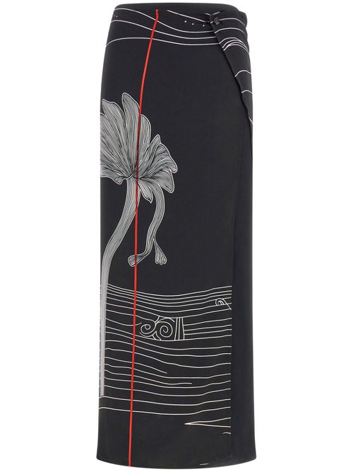 Graphic-print silk skirt - Black