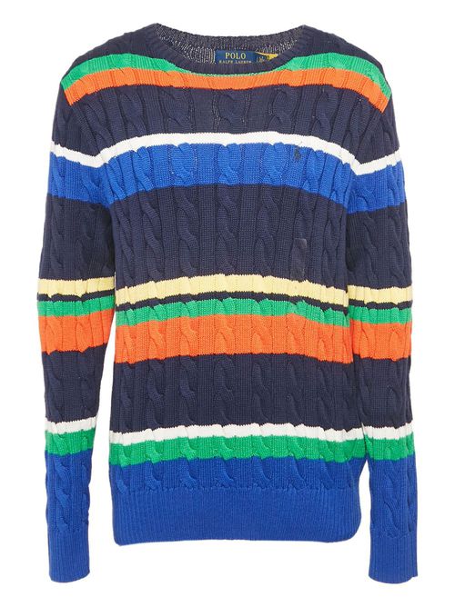 Cable-knit striped sweater - Blue