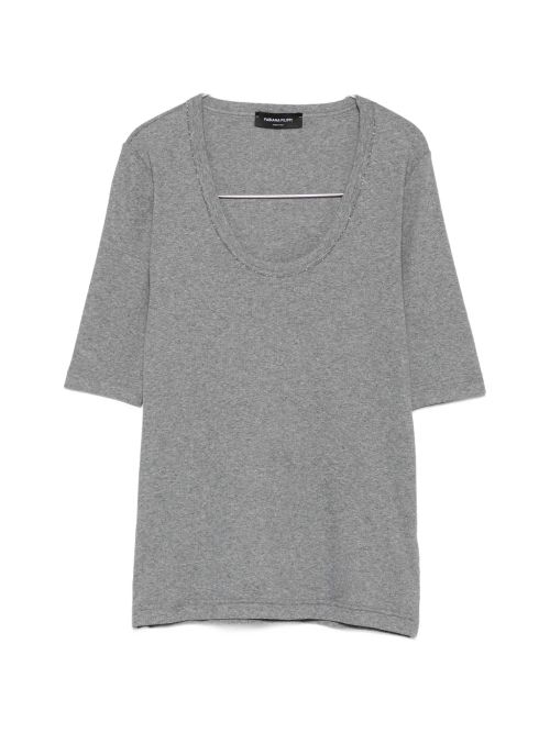 Beaded Scoop-Neck T-Shirt — grey