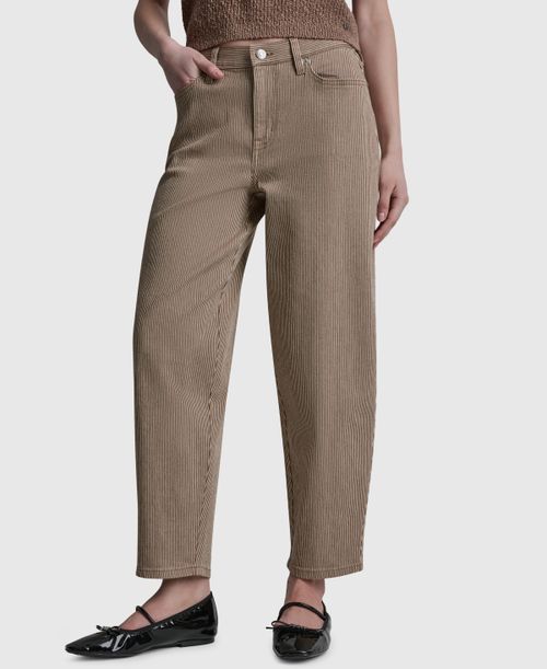 Women's Mid-Rise Striped Baby Barrel-Leg Jeans - Woodsmoke Autumn Stripe