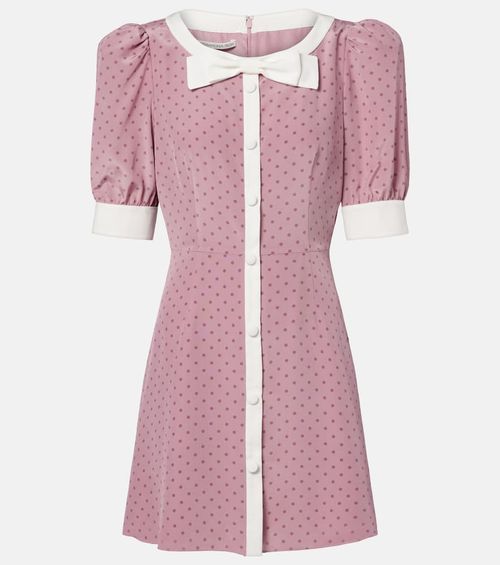 Bow-detail polka-dot silk minidress