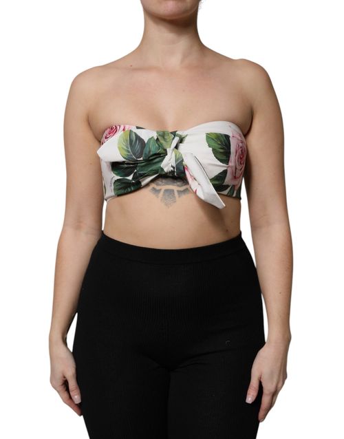 Floral Print Cotton Bustier Top — White