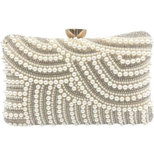 Ivory Gold Pearl and Crystals Evening Clutch Bag