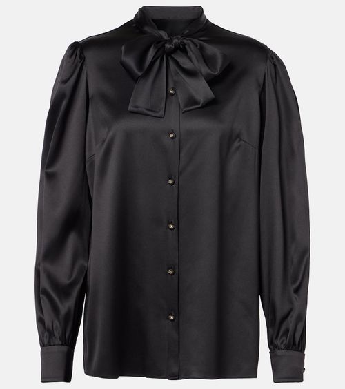 Tie-neck silk-blend satin blouse