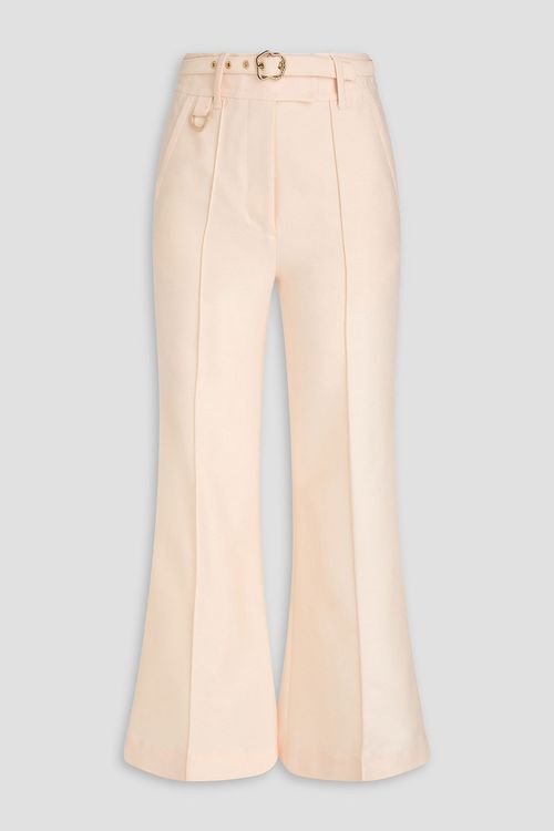 Belted wool and silk-blend flared pants - White - 00